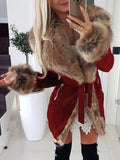 Beaumama grossesse mi-longue manteau ceinture avec fausse fourrure col revers mode femme parka