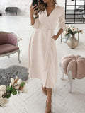 Beaumama robe chemises mi-longue grossesse trapèze ceinture v-cou femme enceinte