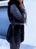 Beaumama fausse fourrure vestes simili cuir grossesse ceinture capuche manteau hiver femme enceinte