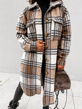 Beaumama grossesse mi-longue manteau en laine carreaux boutonnage poches mode femme surchemise